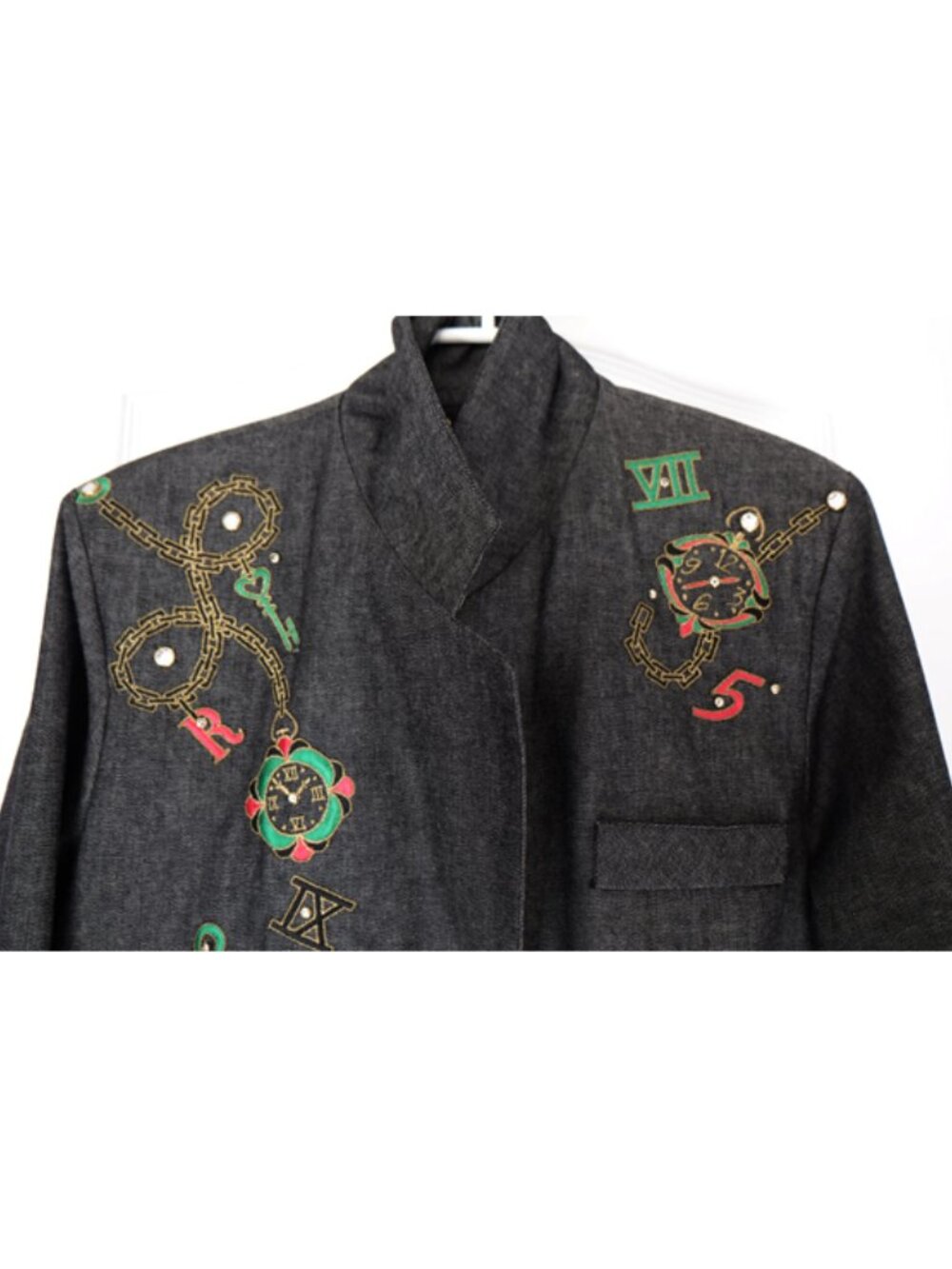 RARE! NEW vintage Roni Blanshay embellished dark grey denim blazer wearable art - Picture 6 of 9